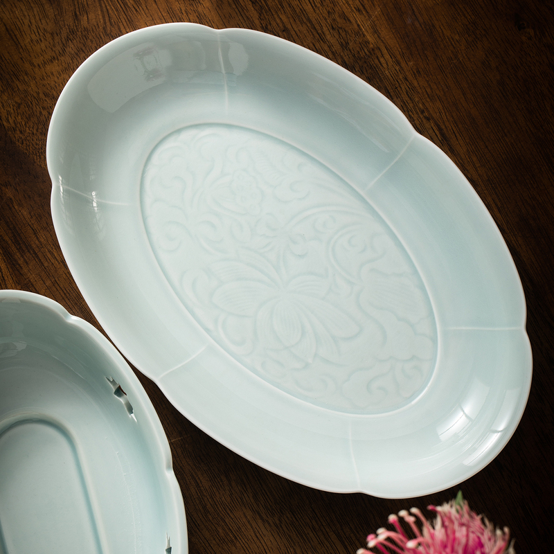 Jingdezhen Imitation Song Tianqing Lotus Sunflower Mouth Warm Fish Plate Commercial Heating Insulation Stove Plate Chinese Kitchen Ceramic Grilled Fish Plate