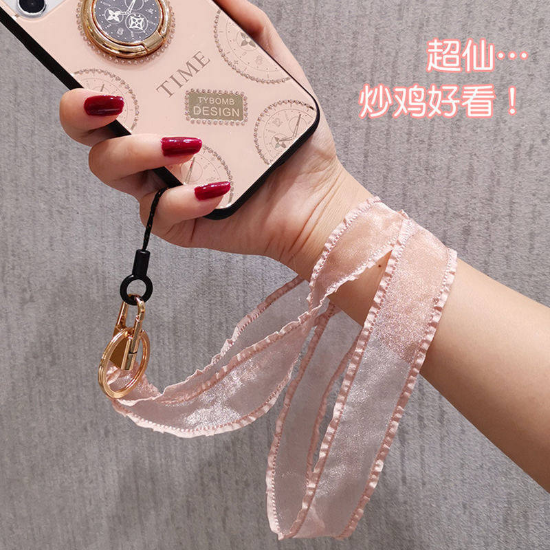 Mobile phone lanyard hanging neck strong and durable mobile phone lanyard hanging neck mesh silk scarf does not strangle the neck fairy pendant wide wrist