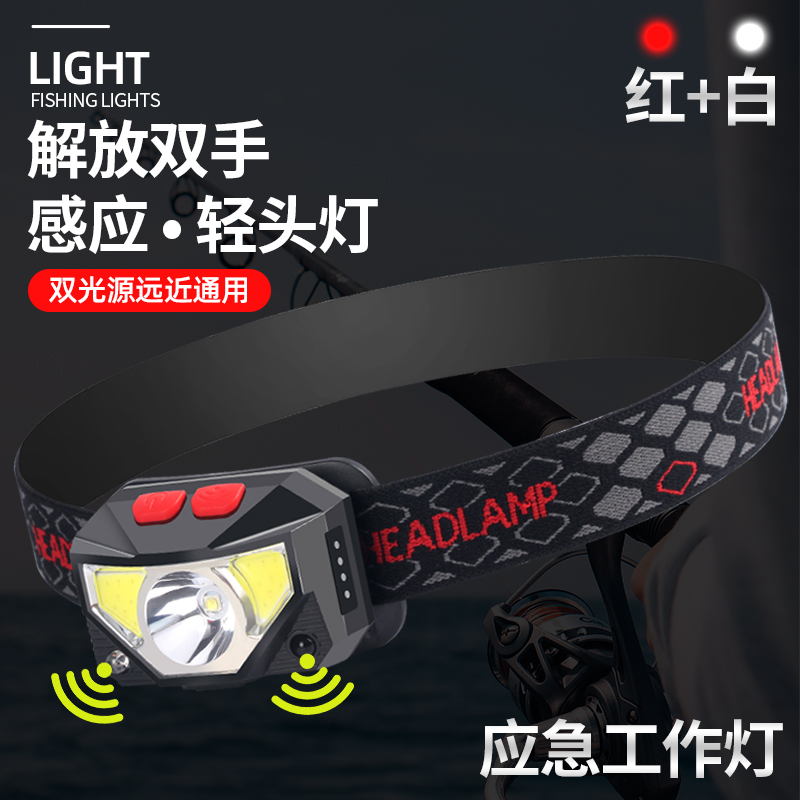 Shantuo induction headlight fishing special strong light charging super bright night fishing lamp head-mounted outdoor long-range ultra-light trumpet