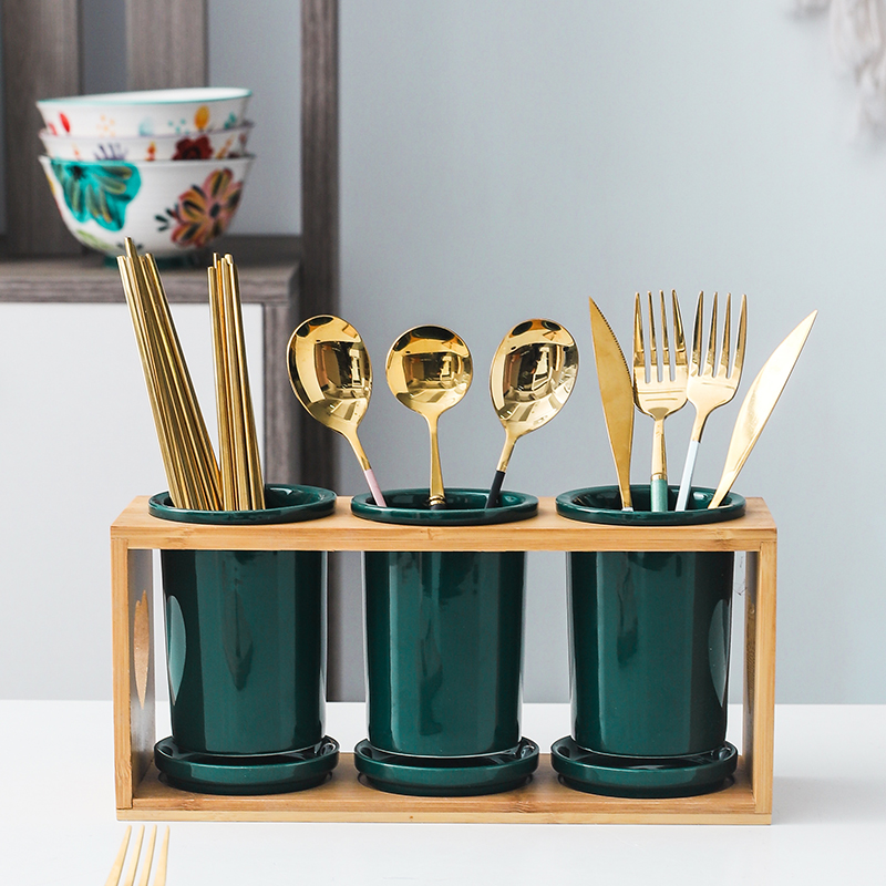 Nordic Ancestral Mother Green Drain Chopstick Basket Ceramic Chopstick Cylinder Home Spoon Chopstick Cage Containing Box Chopsticks Kitchen Shelve-Taobao