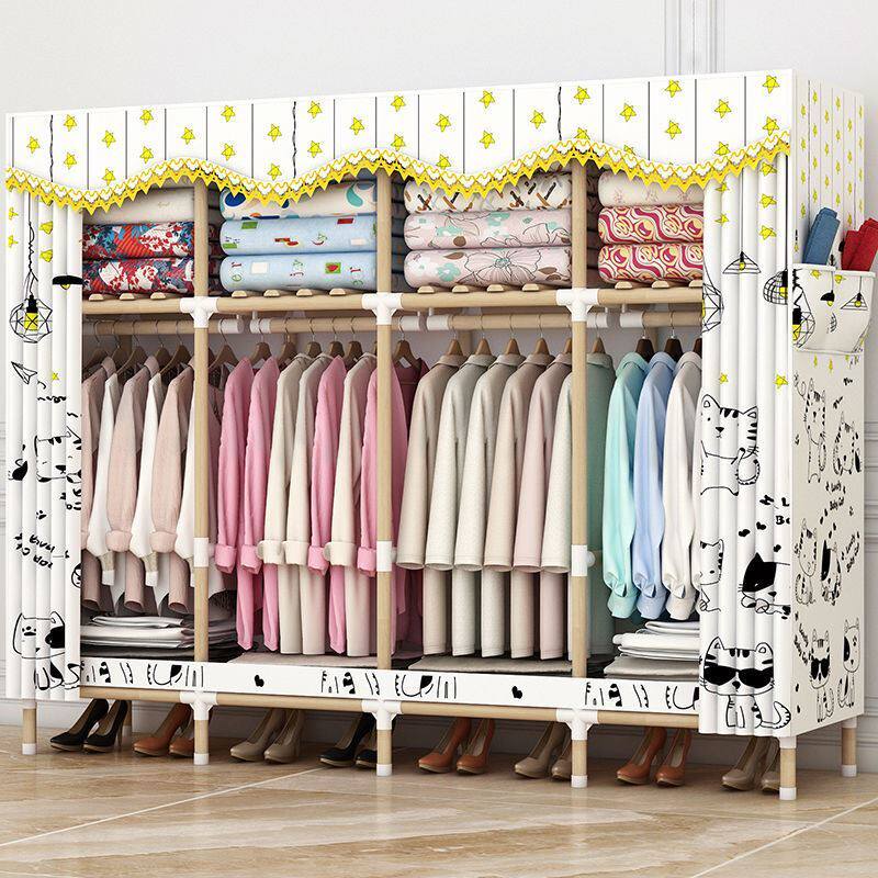 Simple clothes with cloth cover simple closet reinforced non-woven clothes wardrobe collection rack Closet assembly single double