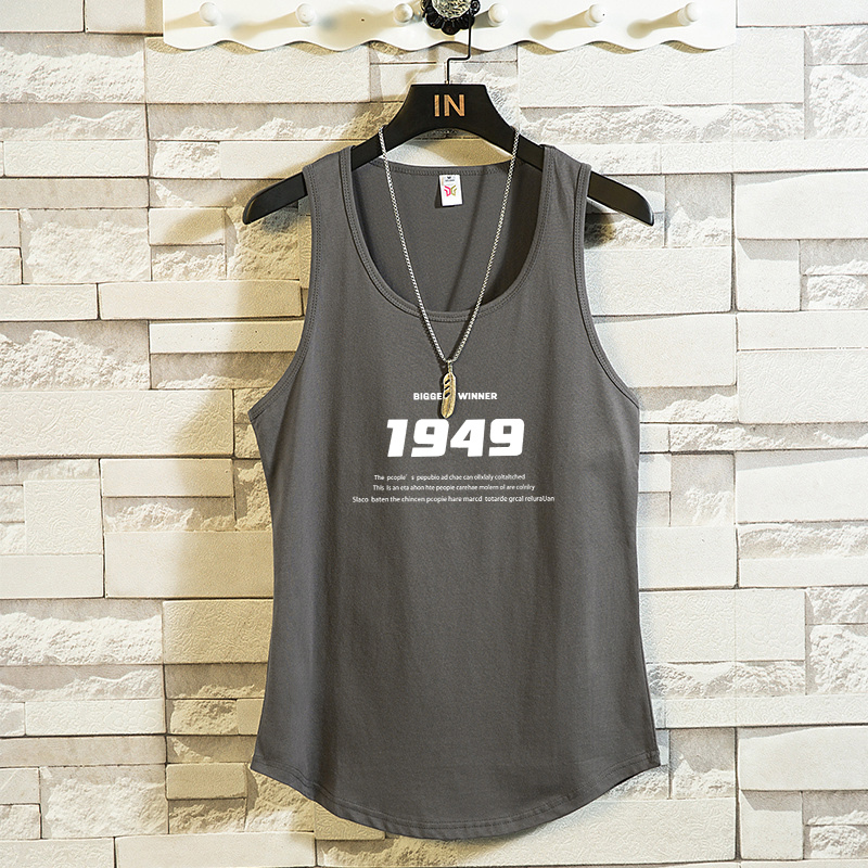 2026 Summer Men's Sleeveless Printed T-Shirt Outerwear Pure Cotton National Trend ins Basketball Sports Vest Wide Shoulder Undershirt