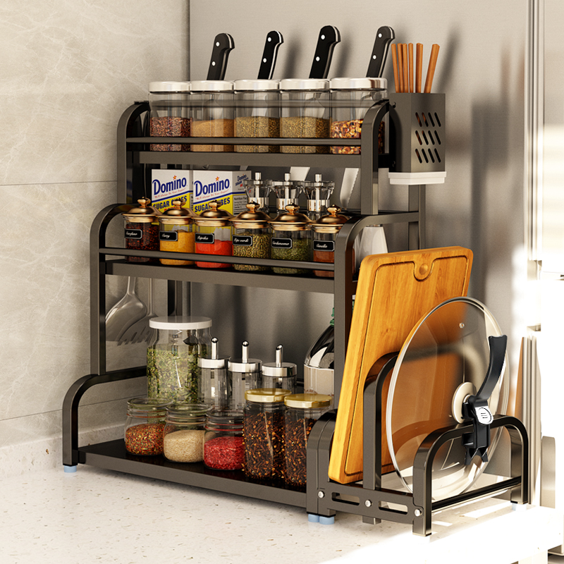 Kitchen seasoning rack multi-functional household storage rack countertop seasoning supplies stainless steel multi-layer chopsticks knife holder