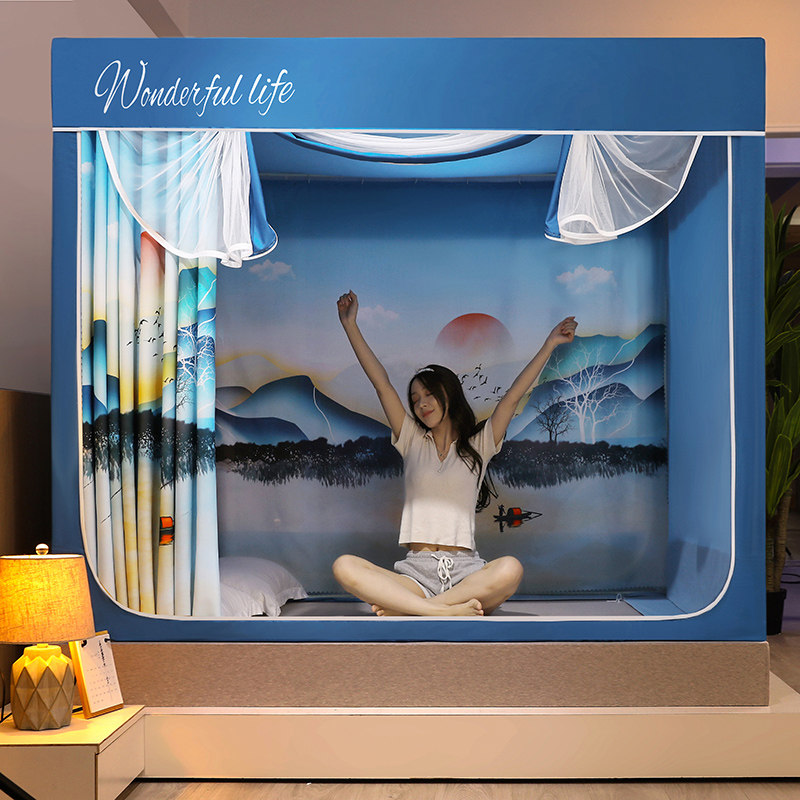 Children's anti-fall mosquito nets home bed curtain one-piece shading three doors dust resistant top 2022 new advanced mosquito net summer
