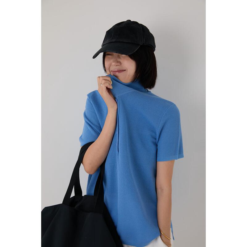 Aze Afternoon Blue Pine Summer Linen Blend Two-Color American Style Breathable Cool Polo Collar Knitted Short-Sleeve T-Shirt