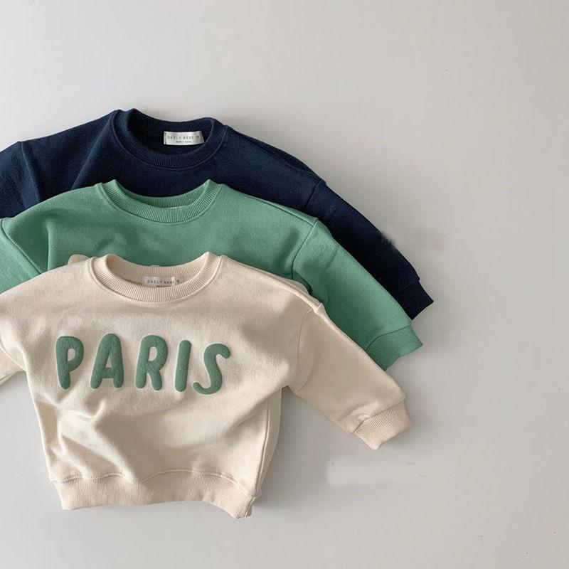 Han Prints Baby Boy Letters Long Sleeve Sweatshirt 2021 Autumn Winter New Baby Foreign Air Sleeve Hooded 100 Hitch Blouse 