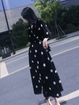 The slightly fat girl wears the spring new French style retro dress and dress feminine big code Fat mm Skinny Polo Dot Dresses