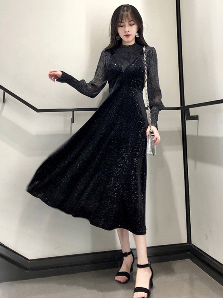 Spring and autumn women's clothing 2021 new fat mm large size belly-covering temperament dress Western style age-reducing two-piece suit skirt