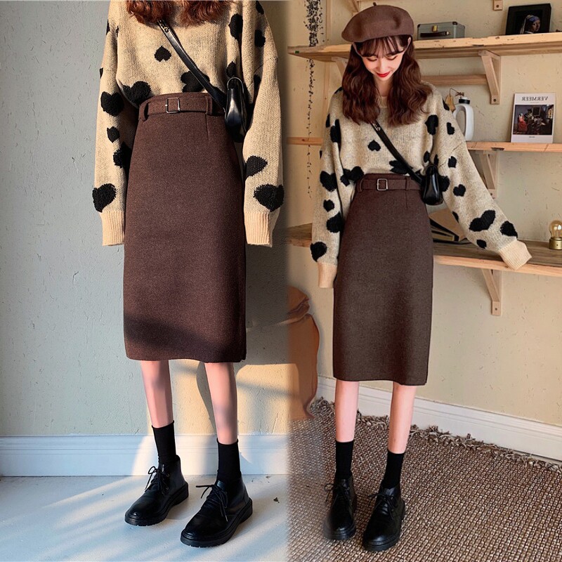 Large size women's clothing 2020 autumn and winter new temperament sweater two-piece suit Western style slim and fat mm skirt