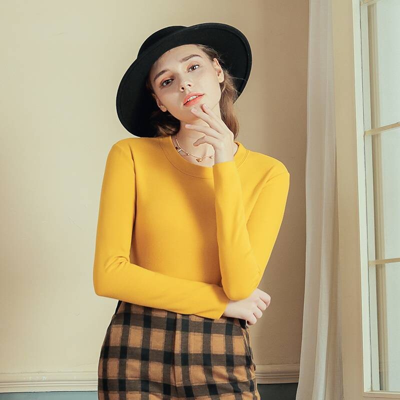 Autumn and winter women's round neck double-sided German velvet constant temperature heating and cold protection warm hyaluronic acid skin care clothes long-sleeved inner wear