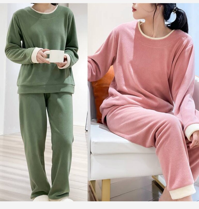 Women's autumn and winter warm skin-friendly thickened double-sided velvet candy home clothes house suit