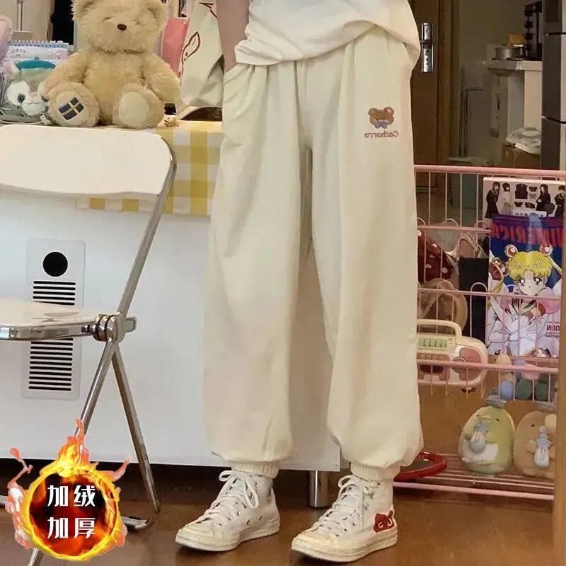 2021 Japanese cute autumn and winter new leggings casual pants children's girls students plus velvet loose sports pants tide