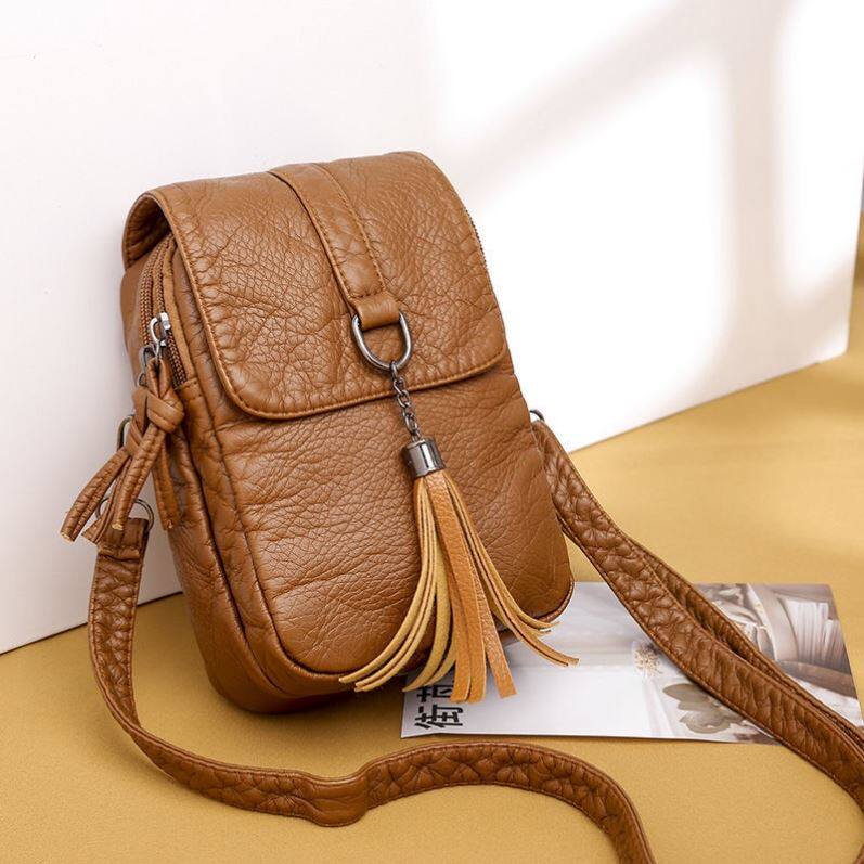 Bag-Pack woman mobile phone Soft Bag New Soft Leather Bag Slanted Satchel brief About 100 Lapped Multilayer Zero Money Dress Mini