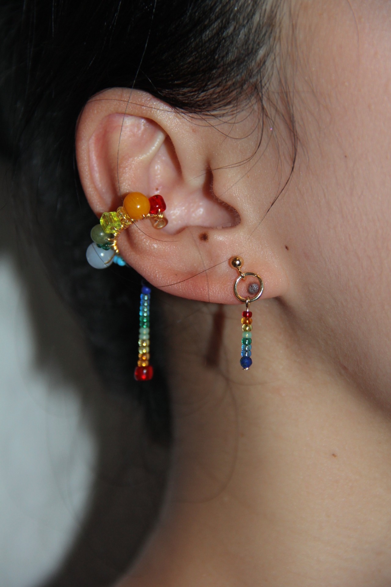 rainbow natural stone ear cuff – handmade boho ear clip jewelry for women