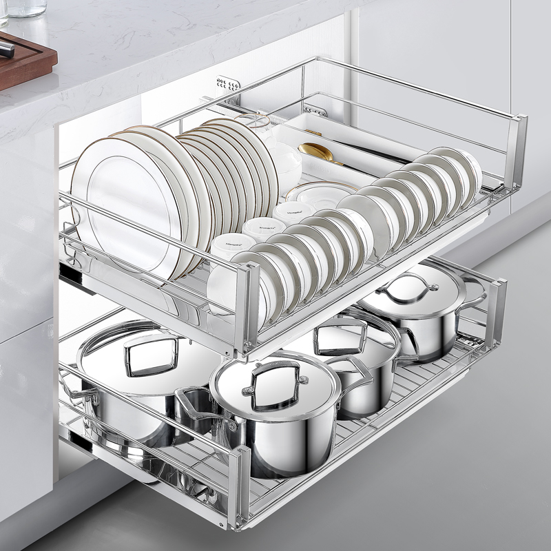 Hem high kitchen whole cabinet pull basket 304 stainless steel double cushion drawer bowl basket? Car seasoning storage bowl rack