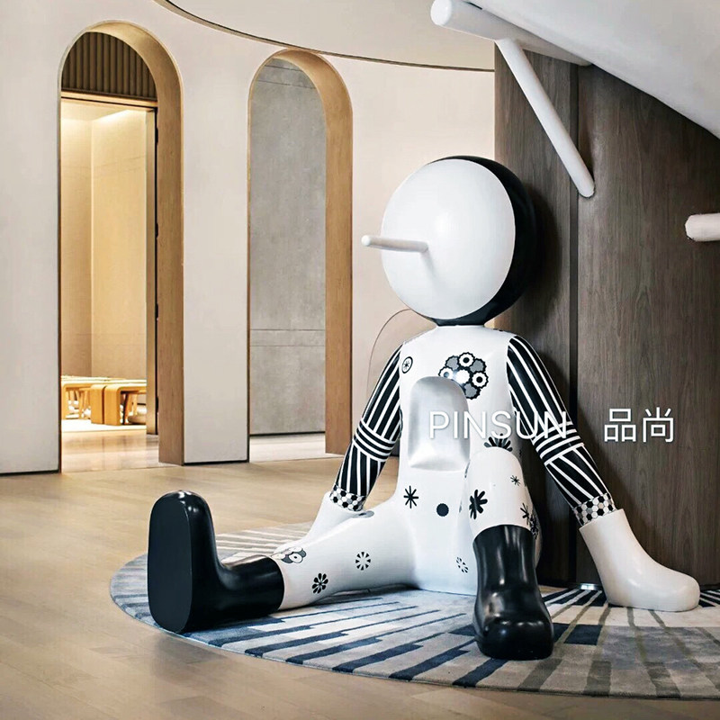 Simple modern handmade glass fiber sculpture soft decoration Hotel living room Shopping mall floor-to-ceiling cartoon character customization