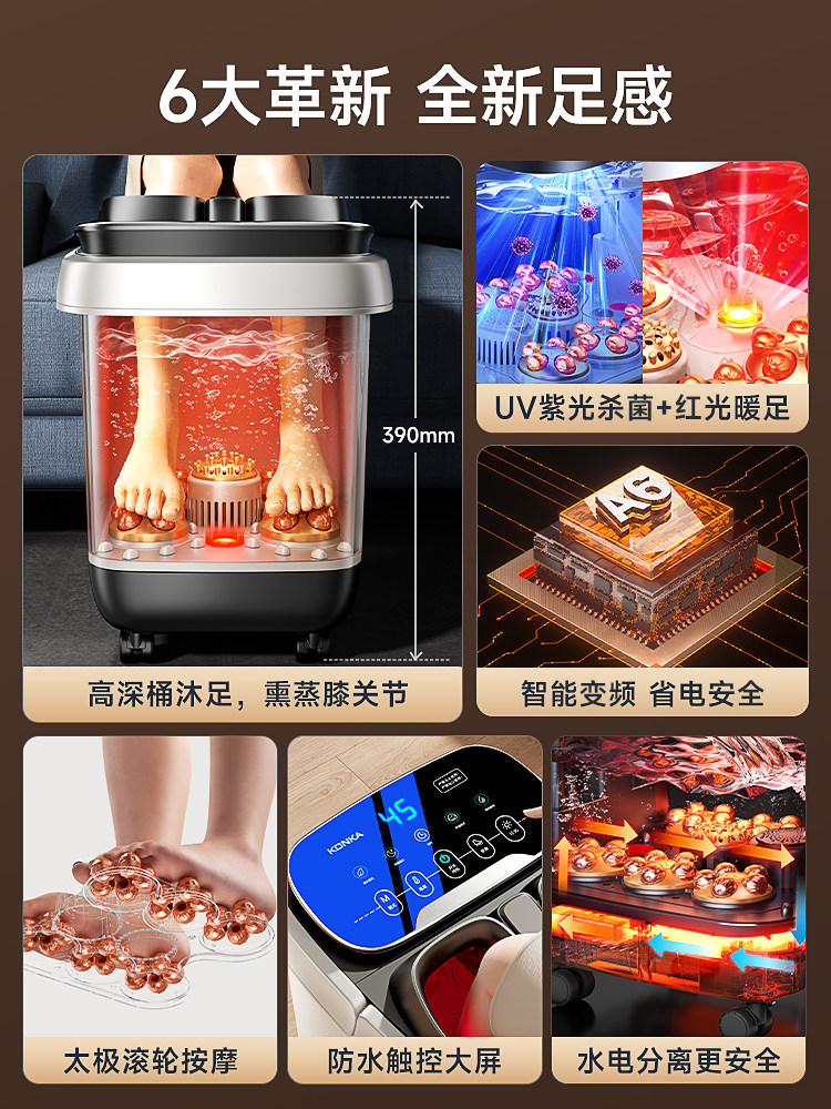 Konka Foot Bath Bucket with Heating, Constant Temperature, Health-Preserving Foot Bath Basin, Fully Automatic Massage, Deep Knee-High Electric Foot Washing Basin for Home Use