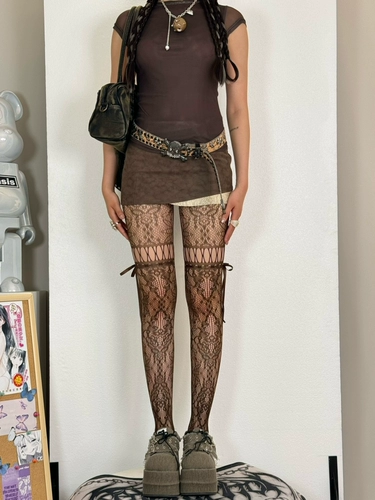 BON American Hottie, шелковые чулки в сеточку с крестообразным узором и цветочным принтом, цветные чулки Yabi в стиле тысячелетия y2k для женщин