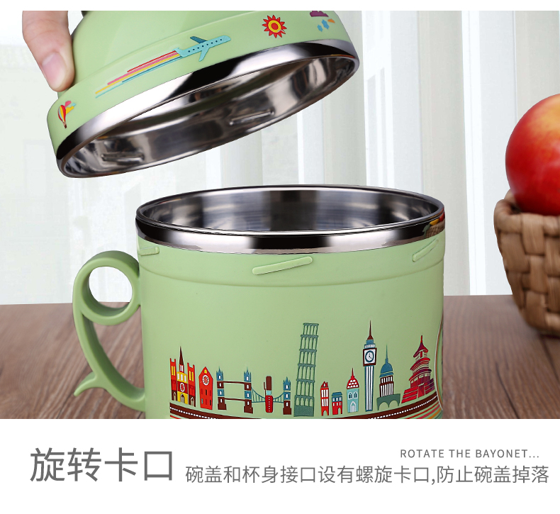 Thép không gỉ dày hộp ăn trưa hộp ăn trưa học sinh tiểu học chống vảy có nắp căng tin trẻ em Hàn Quốc thức ăn nhanh cốc người lớn xi lanh gạo - Hộp cơm điện sưởi ấm hộp cơm cắm điện