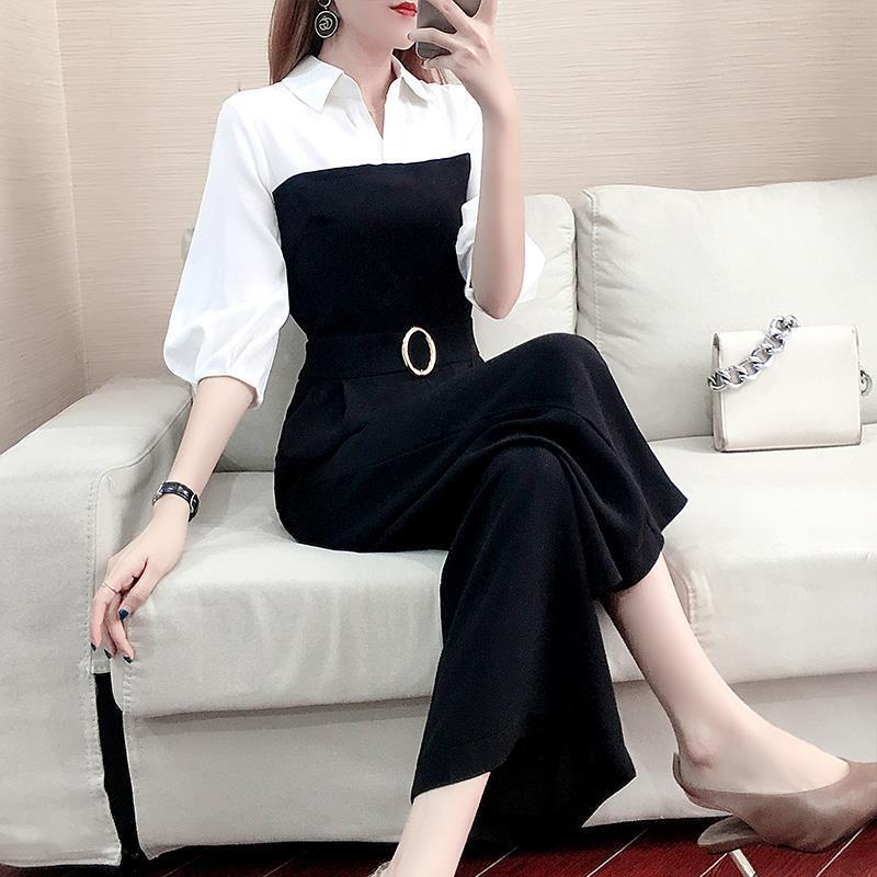 2023 New Summer High-Waisted Wide-Leg Pants with Drape Effect, Workwear Style, Slimming Chiffon Jumpsuit, Women's Casual Pants
