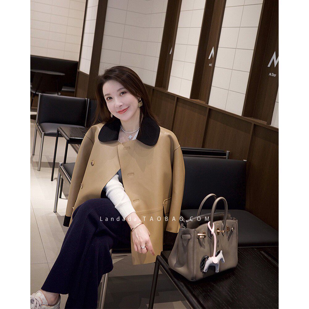 Spot) 2024 turnover of imported sheep leather composite fine-spun wool, duplex art genuine leather jacket LD5224 -Taobao