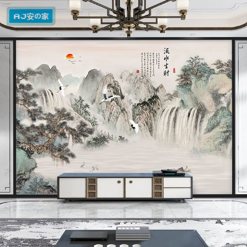 Ink landscape Chinese painting TV background bamboo wood fiber integrated wall panel new Chinese style living room sofa atmospheric siding