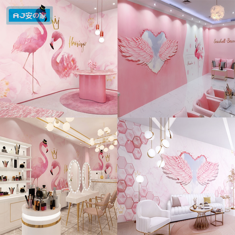 Direct Sowing Room Background Wall Wallpaper Nordic Pink Flarebird Wallpaper Ins Nets Red Photoshoot Card Beauty Shop Mural Painting