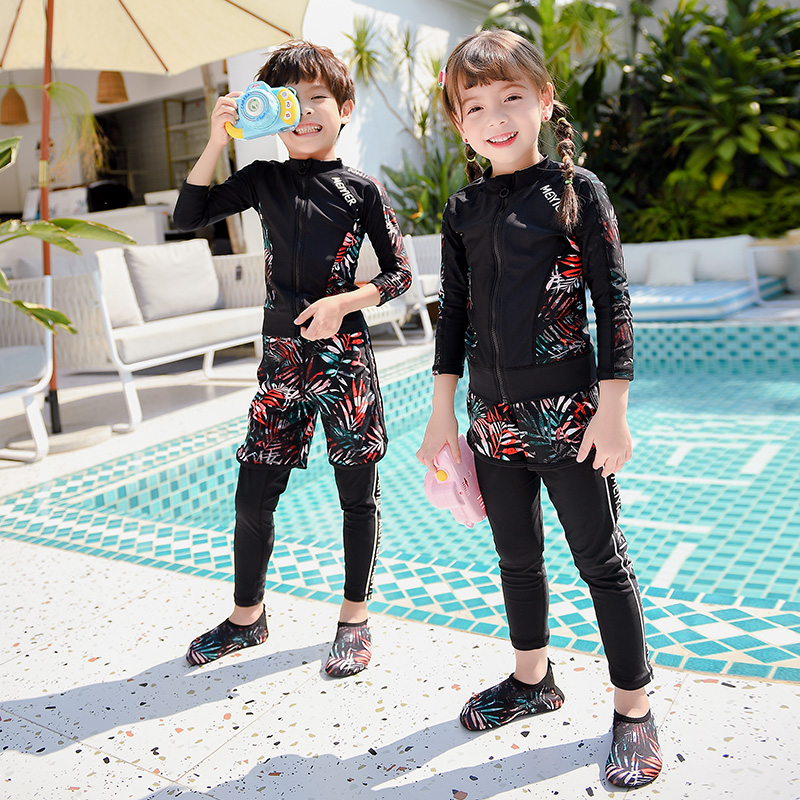 Children's swimsuit girls two-piece sunscreen quick-drying long-sleeved trousers boys baby zipper wetsuit jellyfish clothing spa