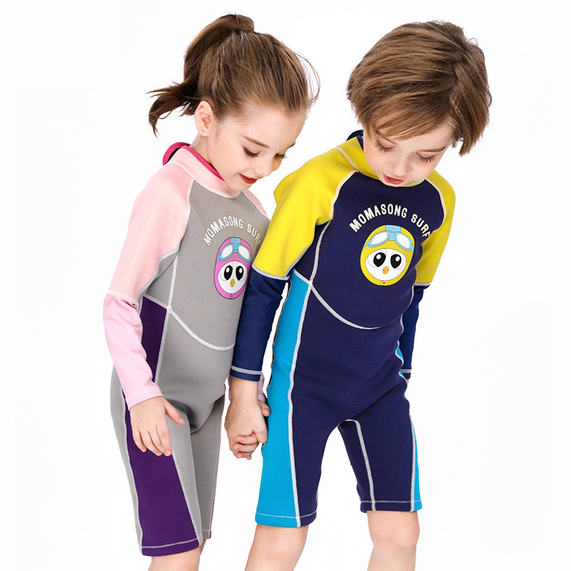 Sea Breeze children's swimsuit Boys and girls cold one-piece warm swimming wetsuit thickened children's long sleeves