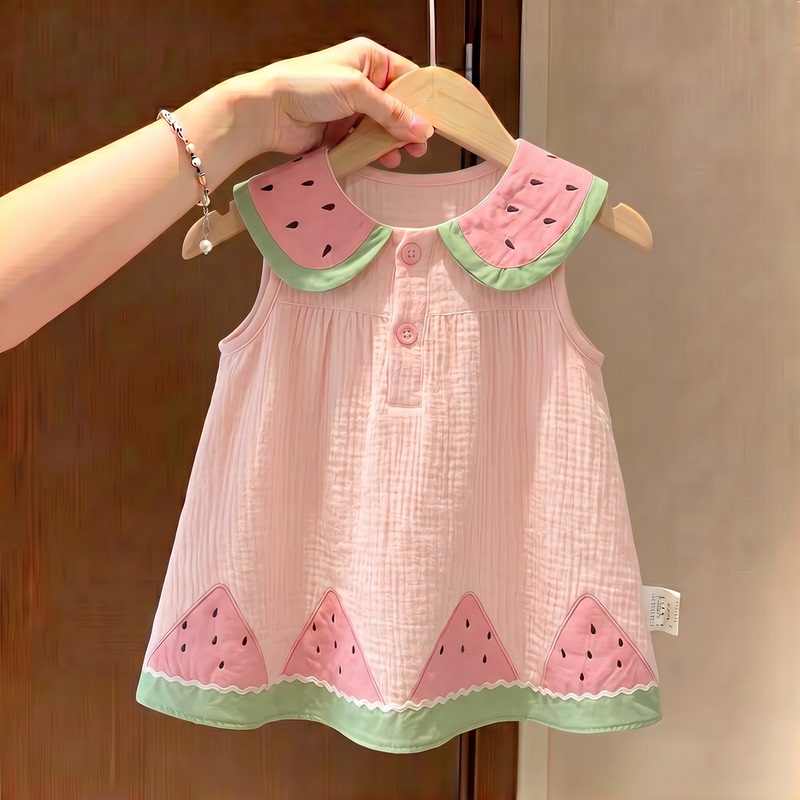 Girls' Summer Doll Collar Watermelon Dress, Thin, Fashionable and Cute Baby Summer Dress, Baby Girl's Vest Dress