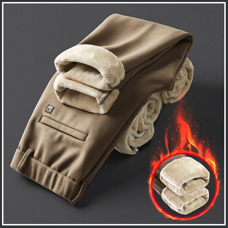 Hong Kong Autumn Winter New Gush Thickened Hair Pants Men's Mid Youth Loose Straight Cylinder Warm And Warm Casual Pants