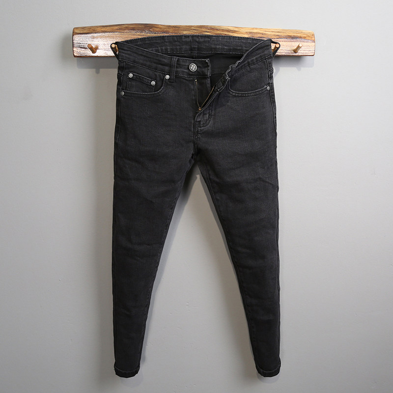 Autumn new black gray men's jeans tide brand Korean slim stretch Joker trend nine-point leggings