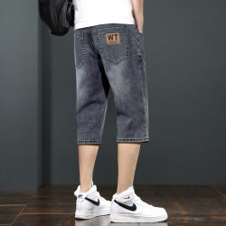 Three-Point Denim Shorts Men's Trendy Brand 2025 New Elastic Outer Pants Summer Thin Loose Straight Casual