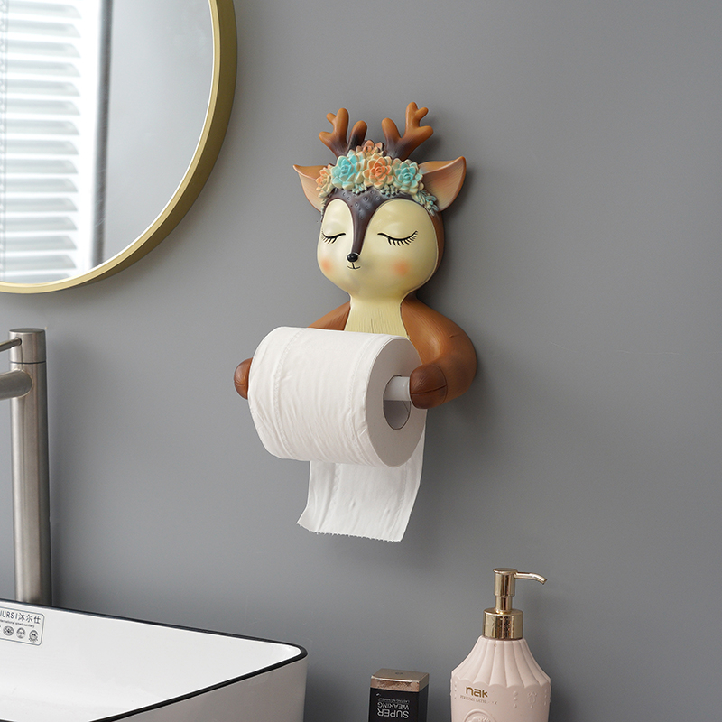 Cute cartoon deer wall hanging powder room toilet creative tissue box bathroom wall mounted toilet roll rack