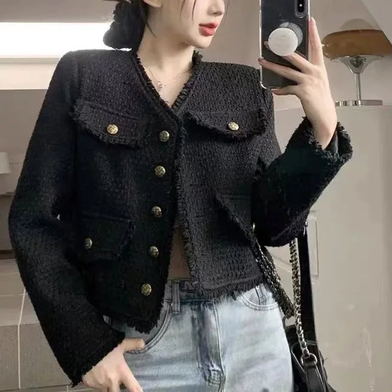 Осеннее шерстяное пальто, короткая куртка, стиль Chanel, высококачественный стиль, яркий запоминающийся стиль, французский стиль