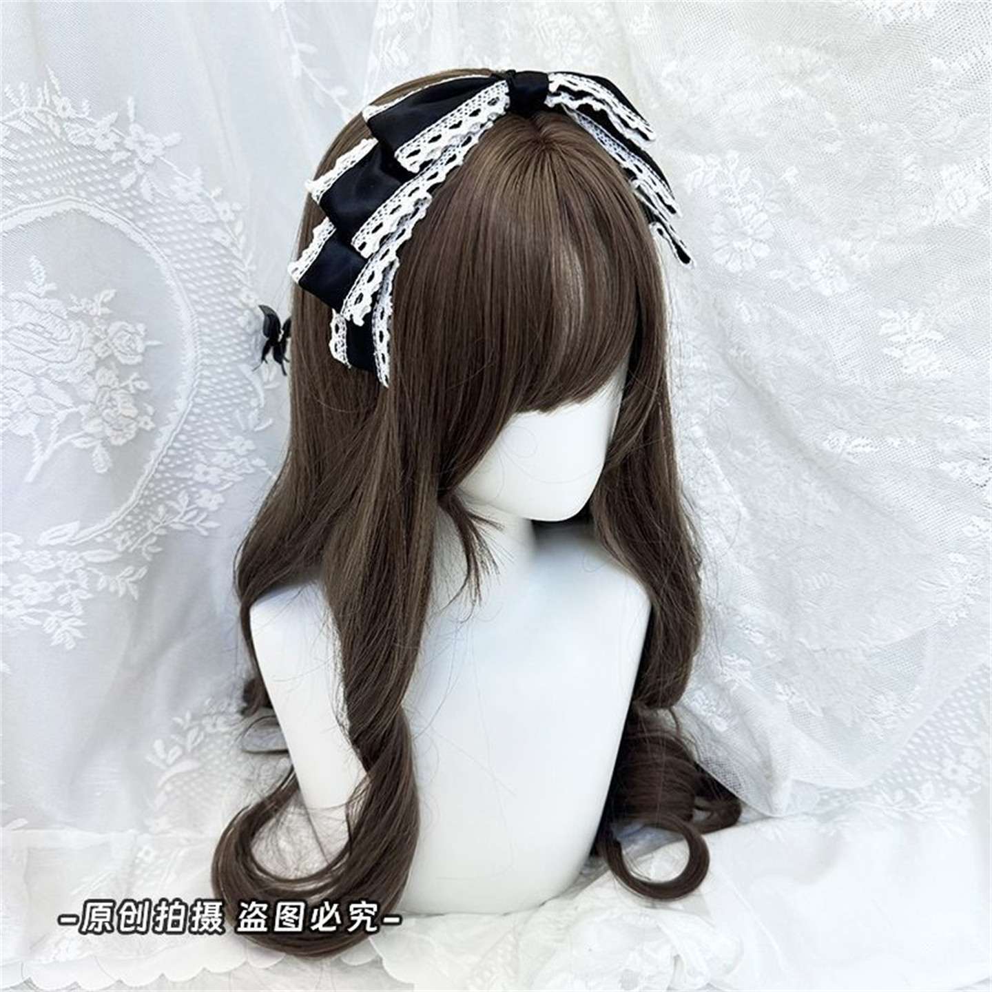 Original handmade Lolita headband, KC bow, Lolita hair accessory, Showa era cake, black and white headpiece, new lace.