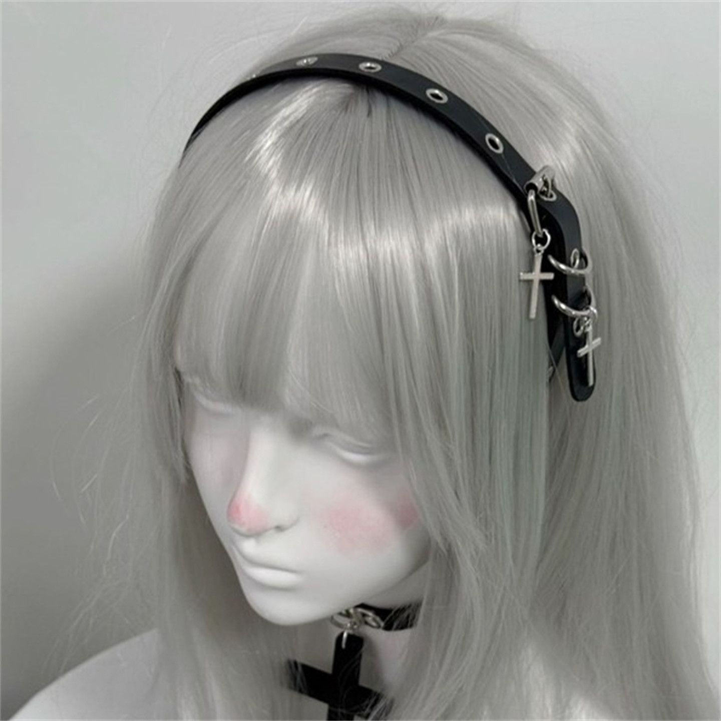 Subculture headband, punk cross, original handmade headband, Y2K dark gothic hot girl versatile leather headband