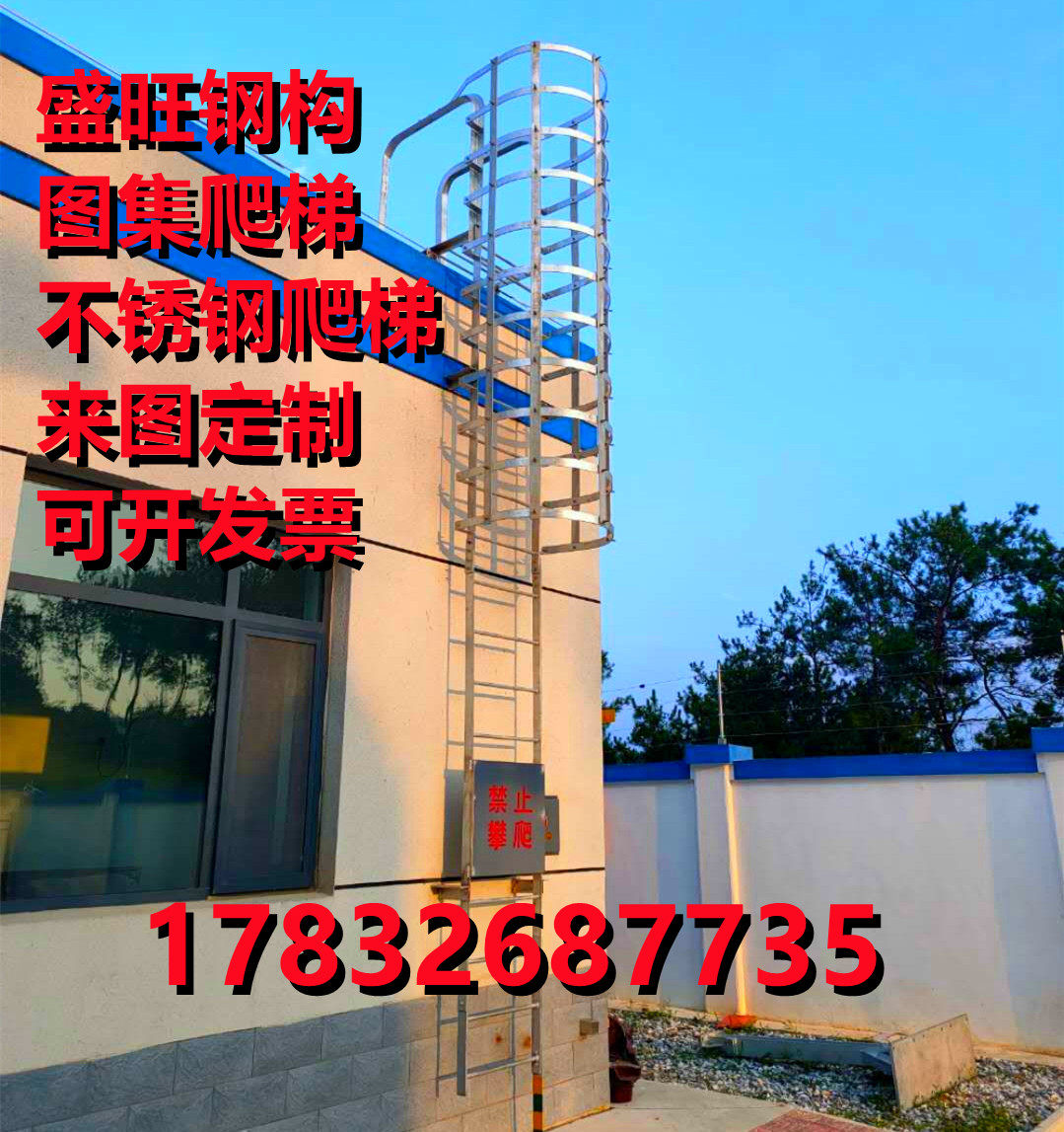 Safety climbing ladder protective cage galvanized steel ladder steel ladder steel ladder anti-corrosive climbing straight ladder iron ladder female wall ladder custom ladder