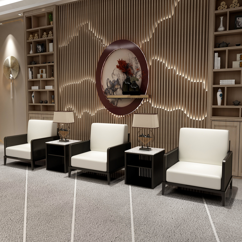 Conference Room VIP Reception Sofa Coffee Table Combination Single Modern New Chinese Style Solid Wood Negotiation Office Furniture