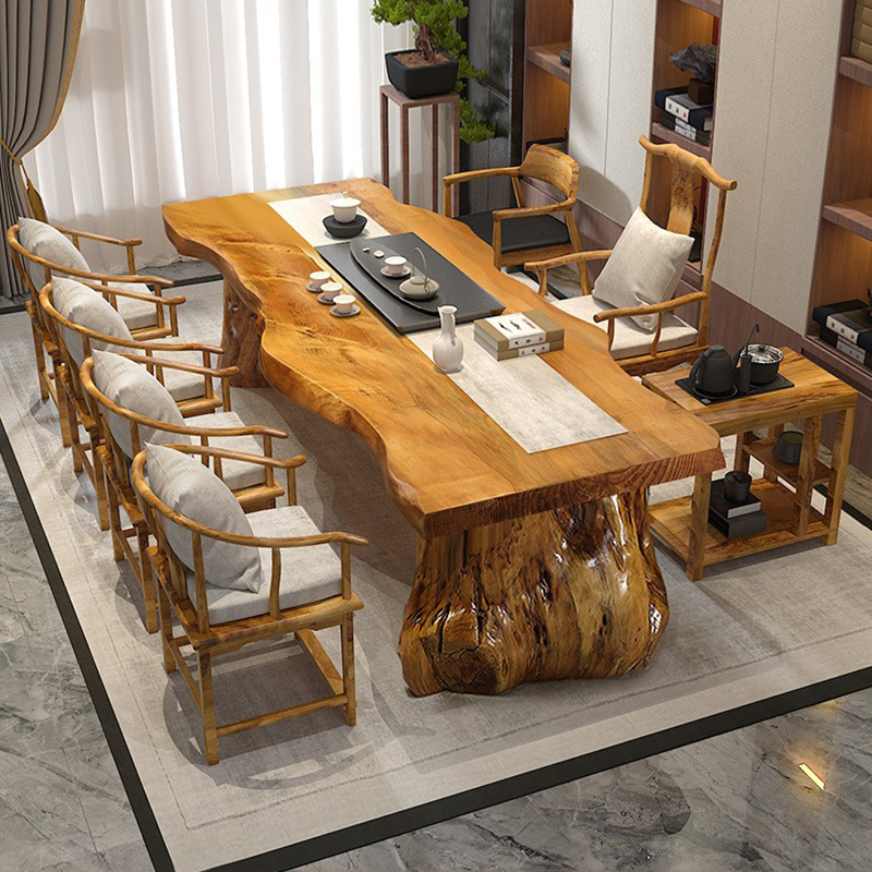 New Chinese-style large board tea table and chair combination solid wood Kung Fu tea table Zen coffee table log office tea table