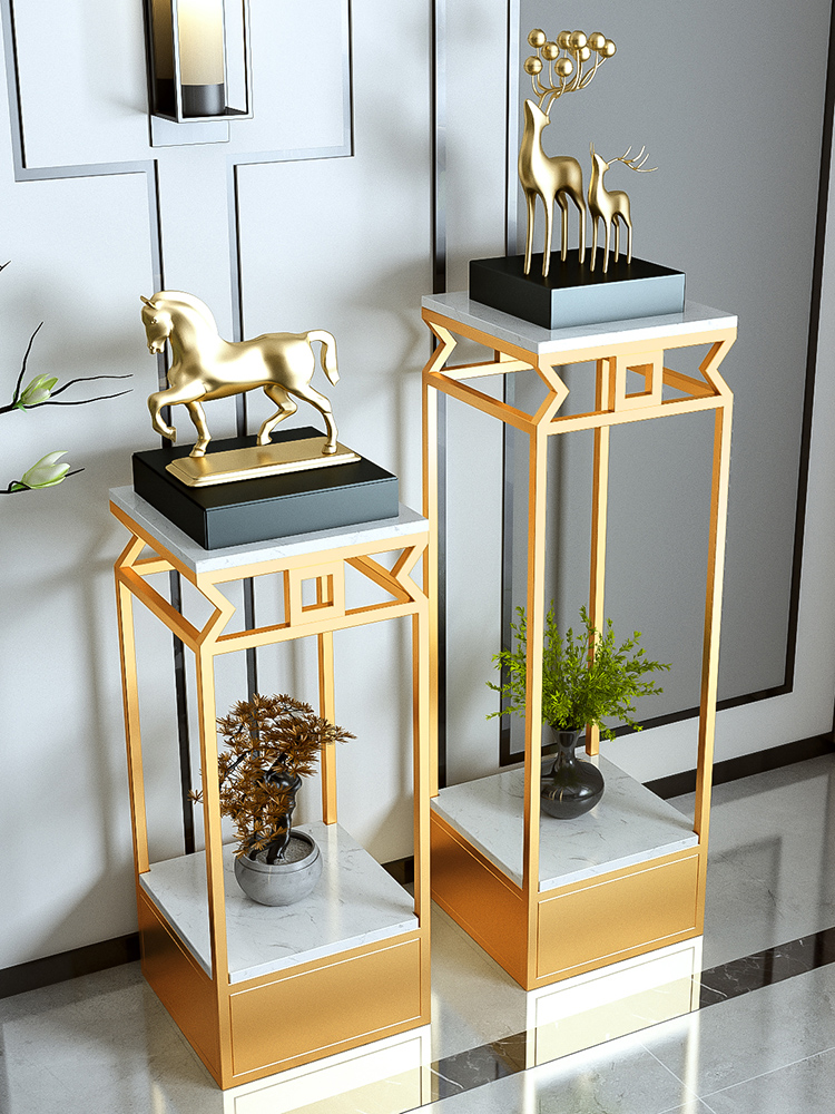 New Chinese-style floor-to-ceiling living room flower stand TV cabinet next to the corridor porch marble light luxury wrought iron flower table