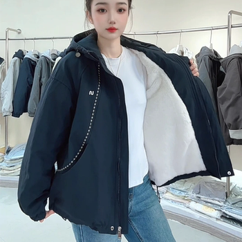 2025 autumn and winter velvet thickened short casual hooded jacket for small women loose warm cotton coat 2025 autumn and winter velvet thickened short casual hooded jacket for small women loose warm cotton coat