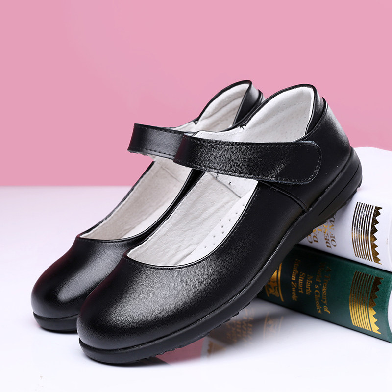 Shenzhen primary school girls real fur shoes in large children dress show leather shoes Shenzhen unified student leather shoes