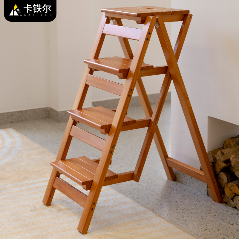 Cartier solid wood step stool home folding ladder stool dual-purpose multi-functional three-step climbing step stool stair chair