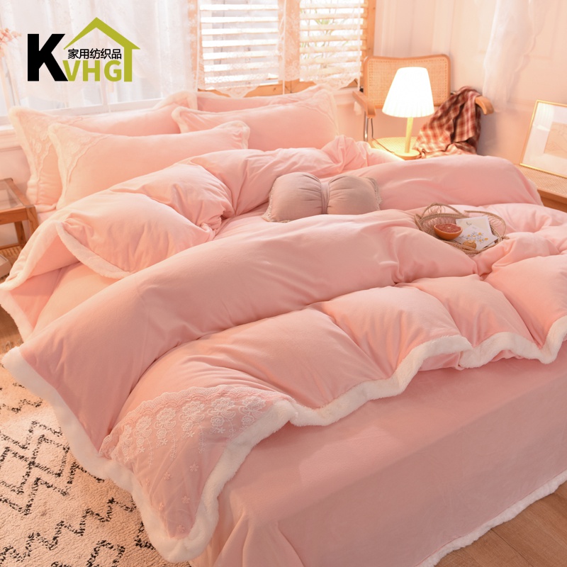 Coral Suede Four Sets 2020 Winter New Warm Beds Bedding Flannel Milk Suede Bed Sheets Double Face