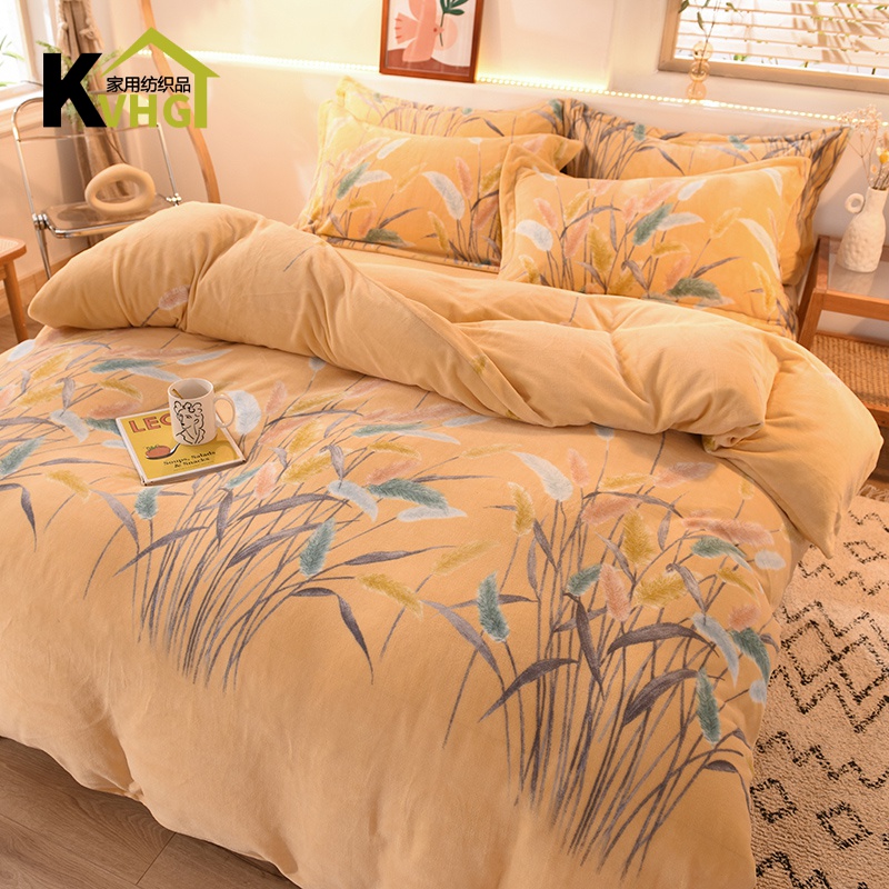 Milk Suede Quilt Cover Warm Four Sets 2020 Winter Thickened Double-sided Coral Suede Bed Linen Flannel Velvet