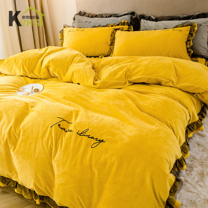 Milk velvet four-piece winter coral velvet thickened bed Falai crystal velvet quilt cover double-sided velvet princess wind sheet