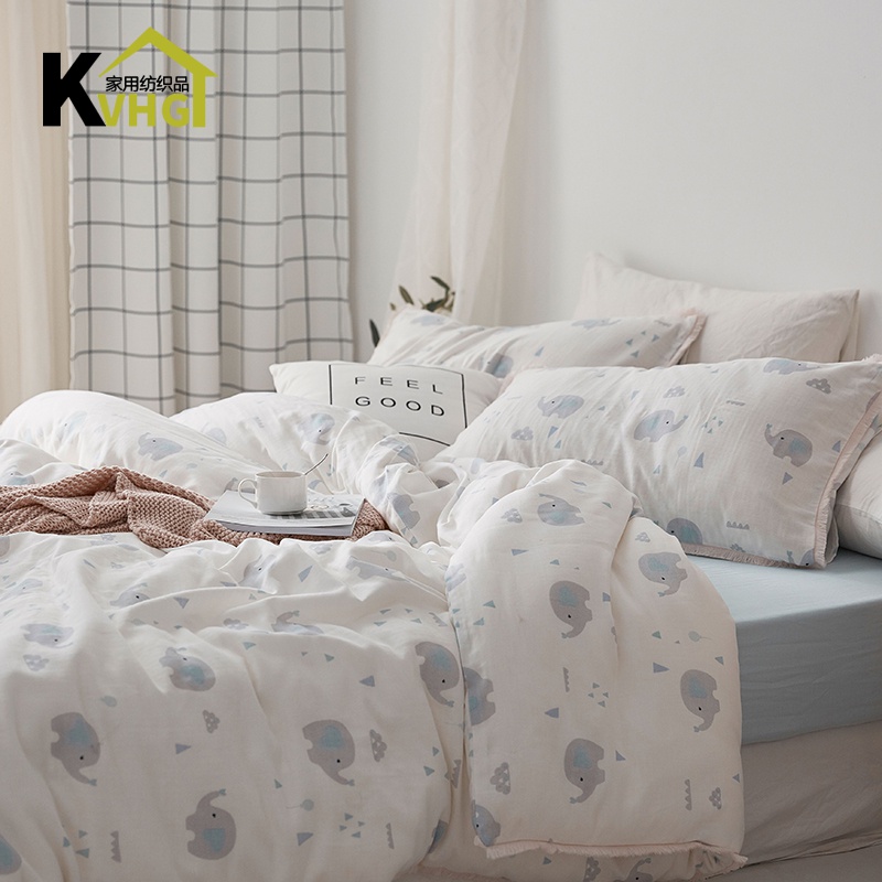 Four-piece set of cotton pure cotton double-layer yarn three-four-piece set mother and child baby newborn bedding soft naked sleeping