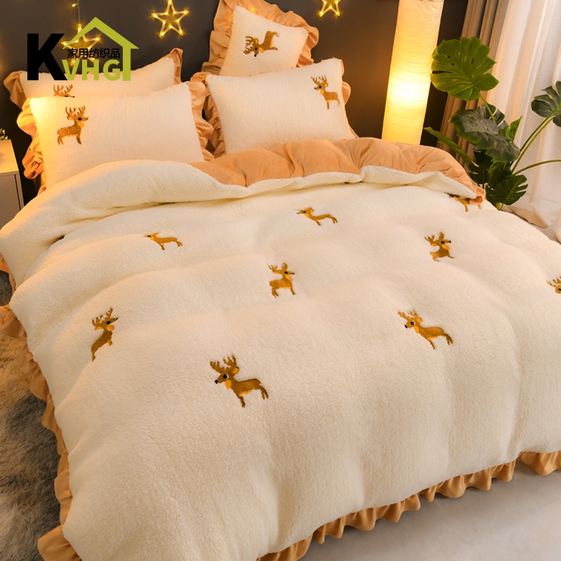 Milk Suede Beds Four Pieces Of Winter Double Sided Thickened Coral Suede Bed Linen Flannel Velvet Flannel Bedding
