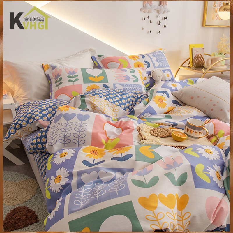 ins minimalist wind 100 whole cotton pure cotton thickened bed four pieces of covered quilt cover three-piece bed set Dormitory Bed Bedding